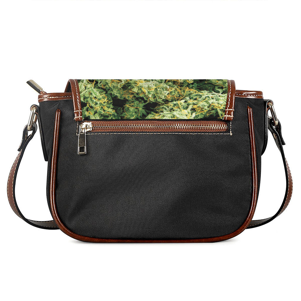 Green Weed Print Saddle Bag