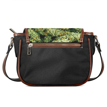 Green Weed Print Saddle Bag