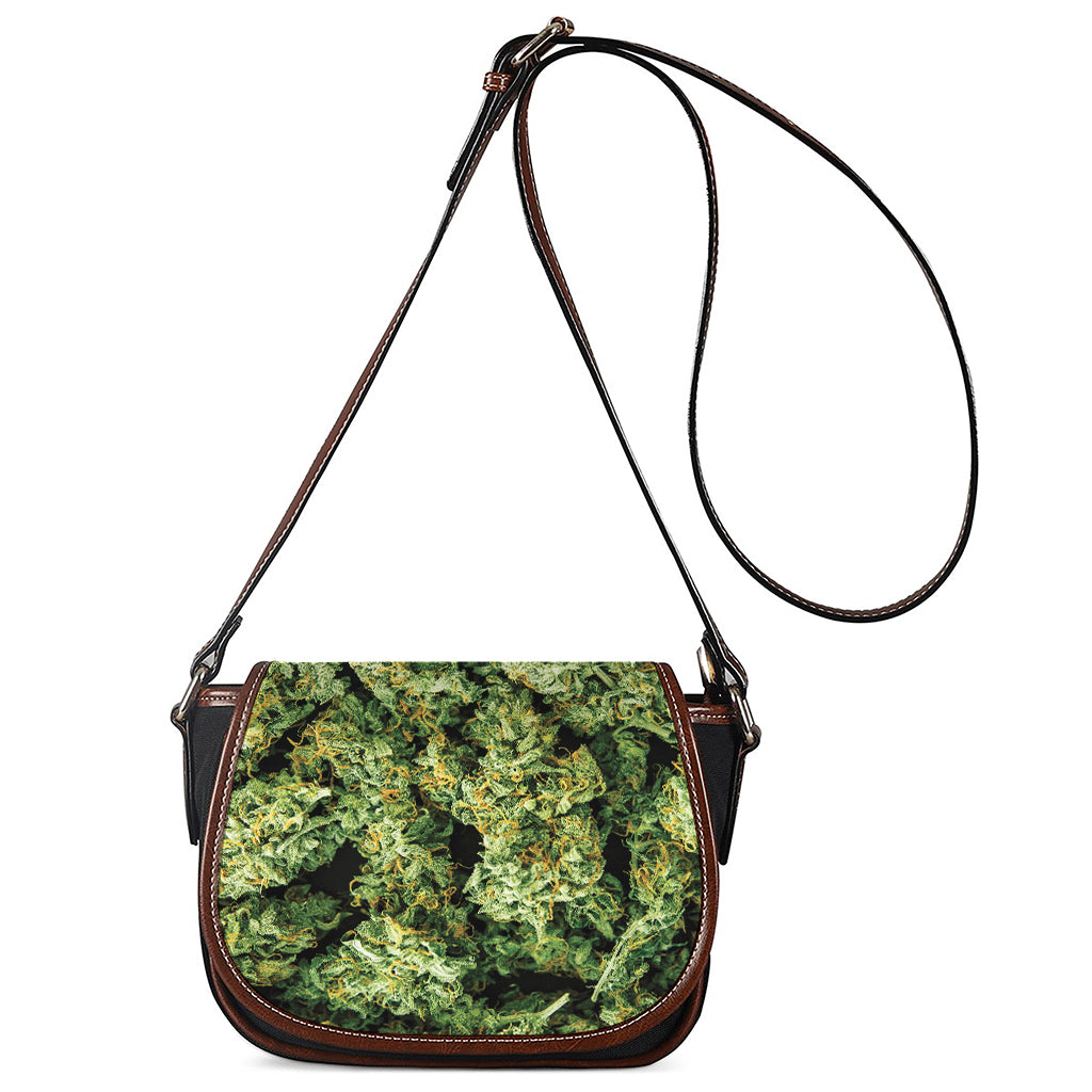 Green Weed Print Saddle Bag