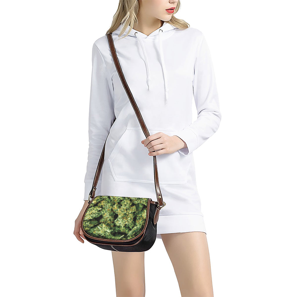 Green Weed Print Saddle Bag