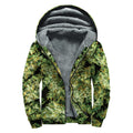 Green Weed Print Sherpa Lined Zip Up Hoodie