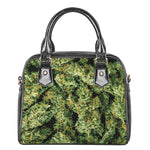 Green Weed Print Shoulder Handbag