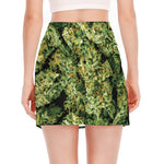 Green Weed Print Side Slit Mini Skirt