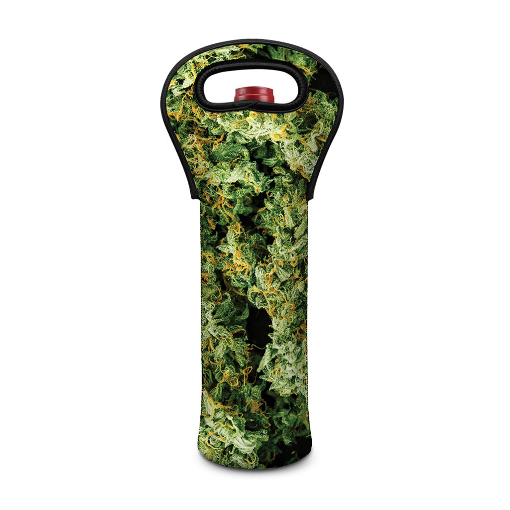 Green Weed Print Single Neoprene Wine Tote