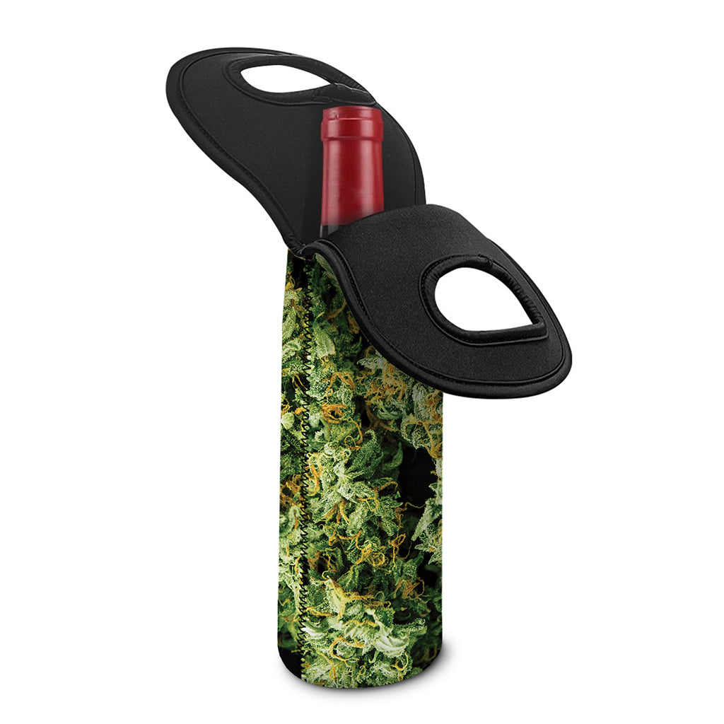 Green Weed Print Single Neoprene Wine Tote