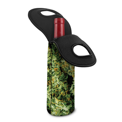 Green Weed Print Single Neoprene Wine Tote