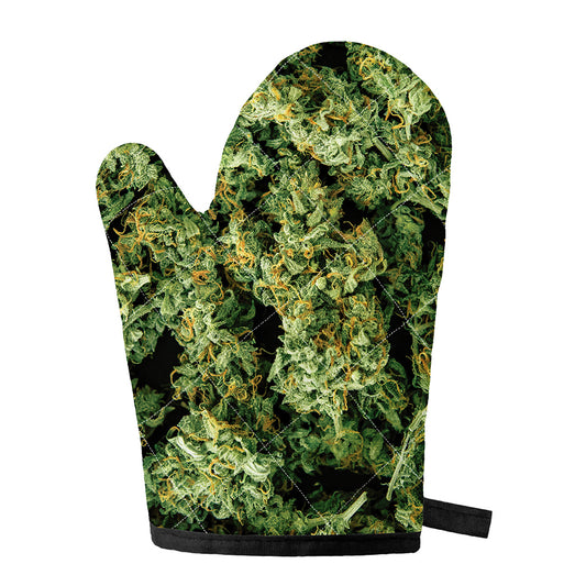 Green Weed Print Single Oven Mitt