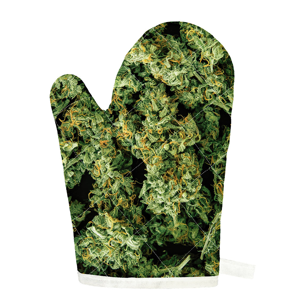 Green Weed Print Single Oven Mitt