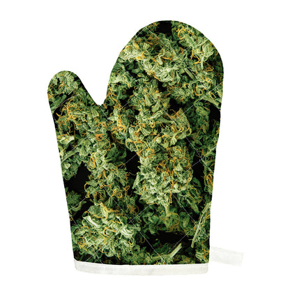Green Weed Print Single Oven Mitt