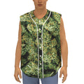 Green Weed Print Sleeveless Baseball Jersey