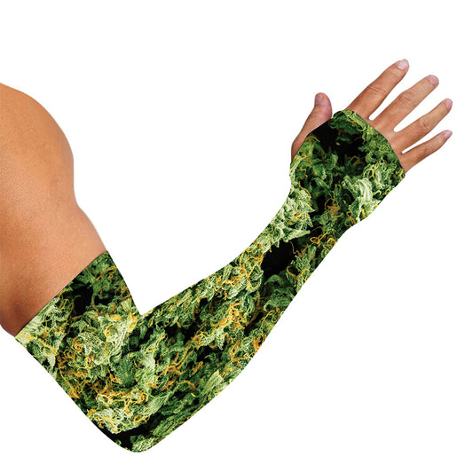 Green Weed Print Sun Protection Arm Sleeves