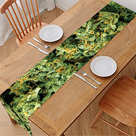 Green Weed Print Table Runner