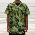Green Weed Print Textured Short Sleeve Shirt
