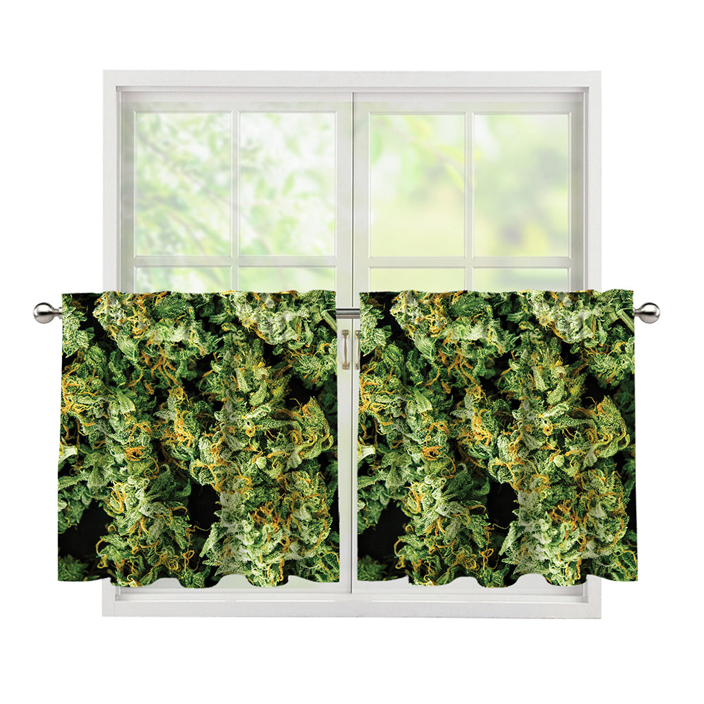 Green Weed Print Tier Curtains