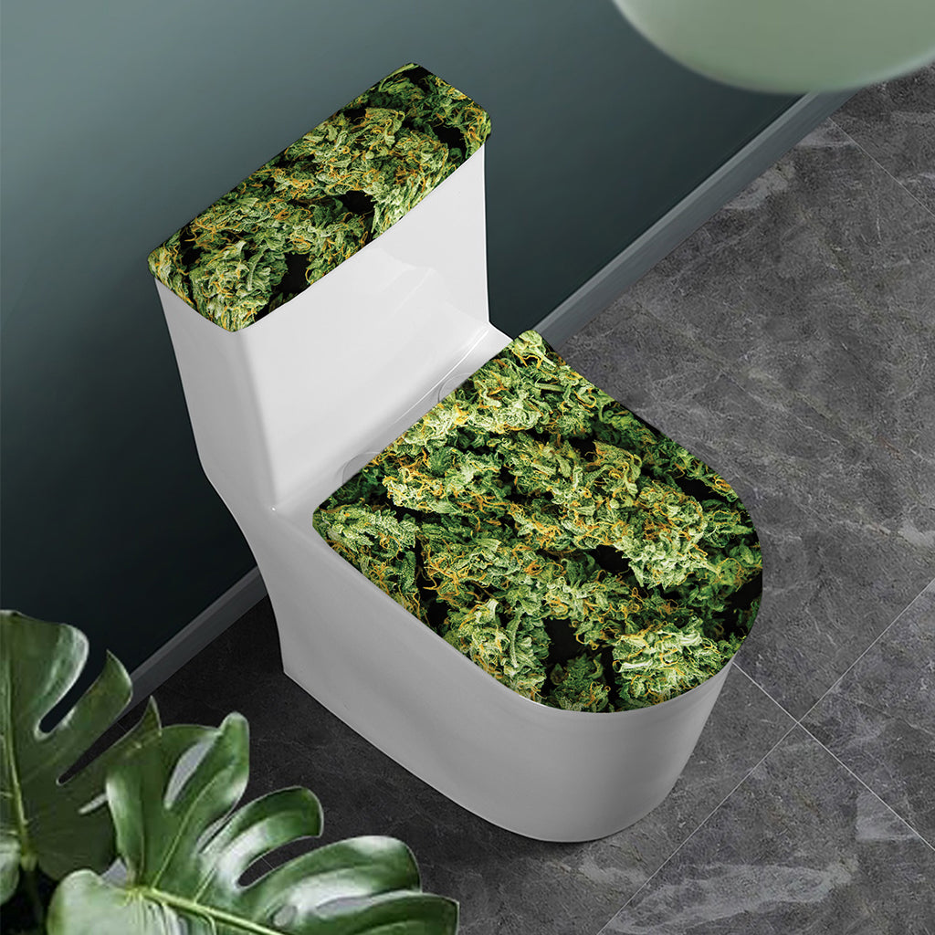 Green Weed Print Toilet Lid And Tank Cover Set