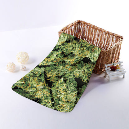 Green Weed Print Towel