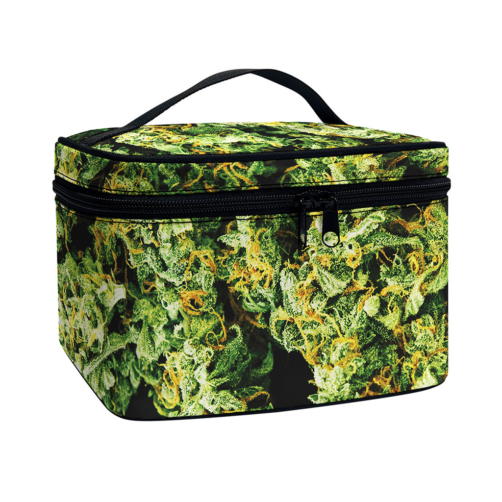 Green Weed Print Travel Makeup Bag