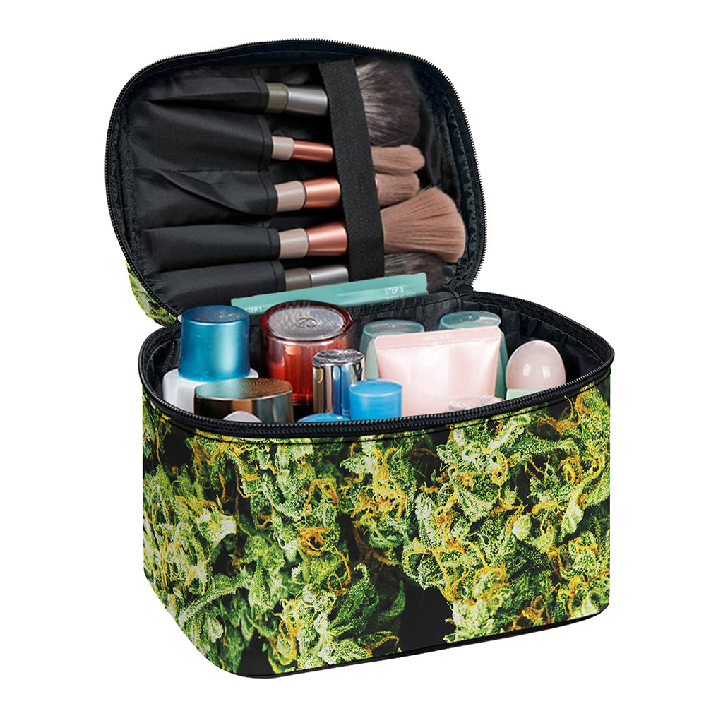 Green Weed Print Travel Makeup Bag