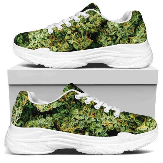 Green Weed Print White Chunky Shoes