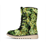 Green Weed Print Winter Boots