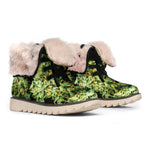 Green Weed Print Winter Boots