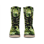 Green Weed Print Winter Boots