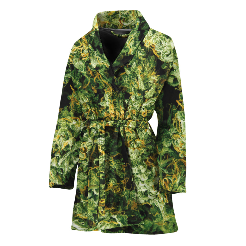 Green Weed Print Women's Bathrobe