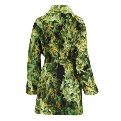 Green Weed Print Women's Bathrobe