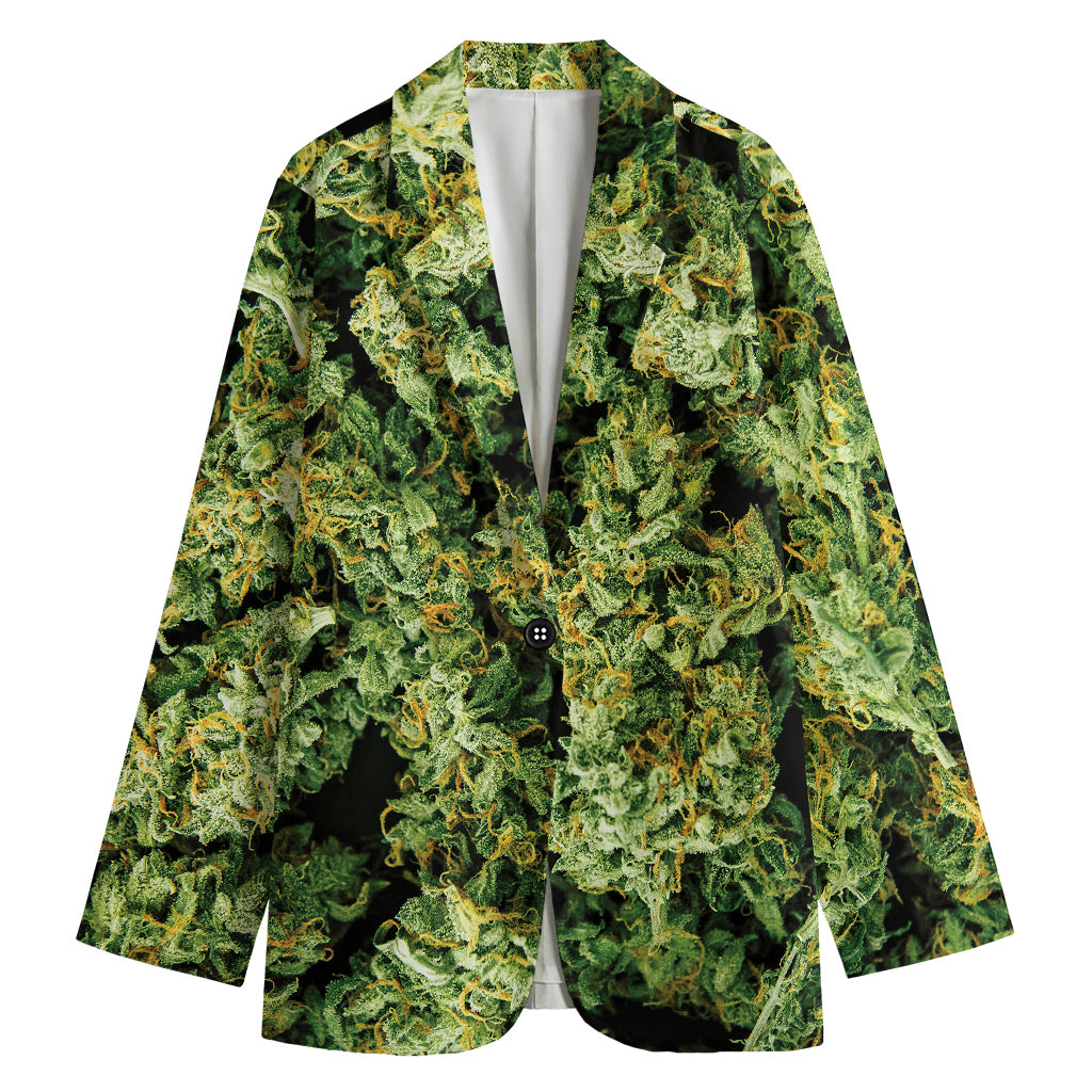 Green Weed Print Women's Blazer