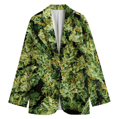 Green Weed Print Women's Blazer