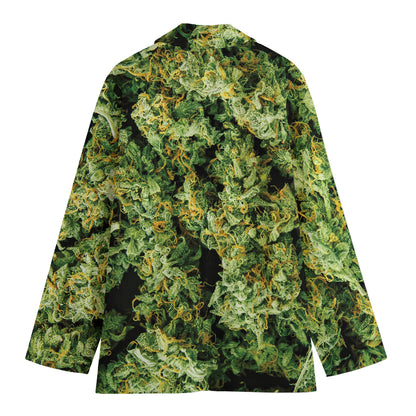 Green Weed Print Women's Blazer