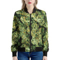 Green Weed Print Women's Bomber Jacket
