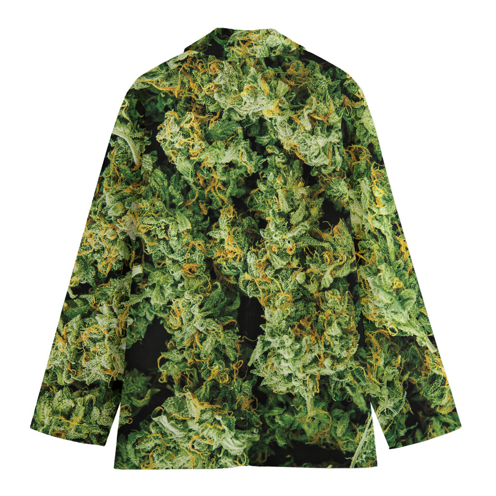 Green Weed Print Women's Cotton Blazer