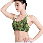 Green Weed Print Women's Sports Bra