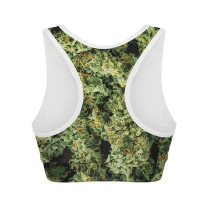 Green Weed Print Women's Sports Bra