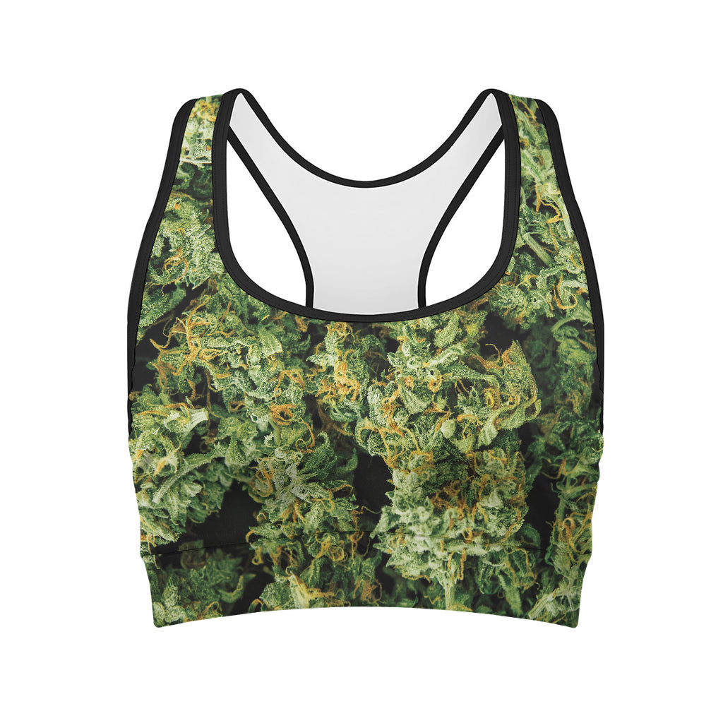 Green Weed Print Women's Sports Bra