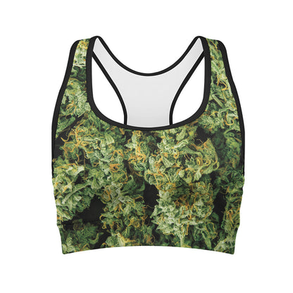 Green Weed Print Women's Sports Bra