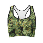 Green Weed Print Women's Sports Bra