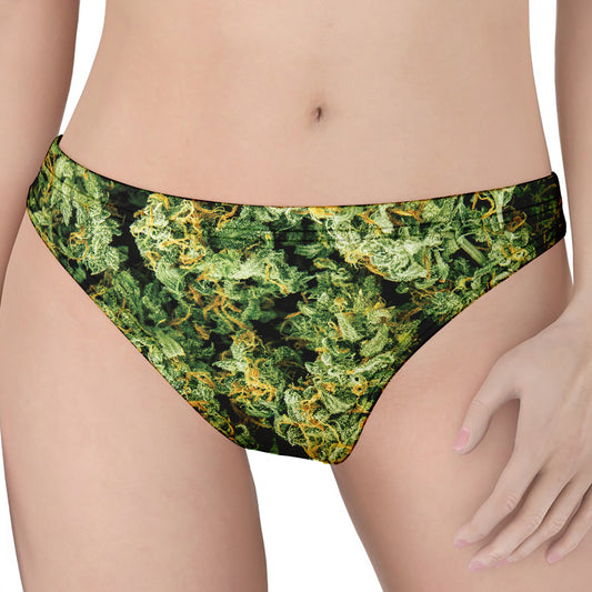 Green Weed Print Women's Thong