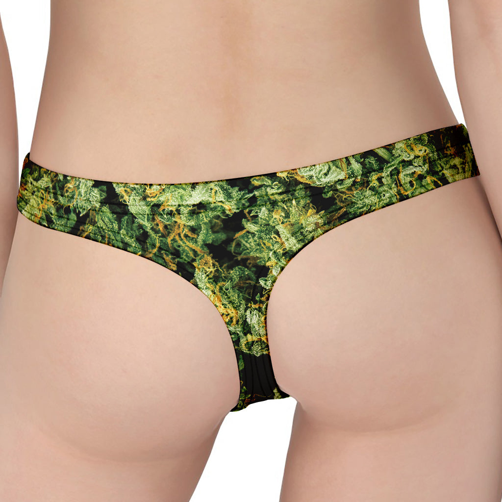 Green Weed Print Women's Thong