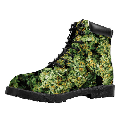 Green Weed Print Work Boots