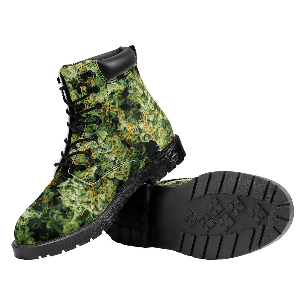 Green Weed Print Work Boots