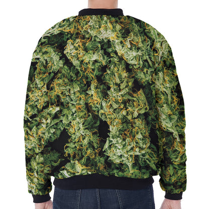 Green Weed Print Zip Sleeve Bomber Jacket