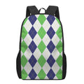 Green White And Navy Argyle Print 17 Inch Backpack