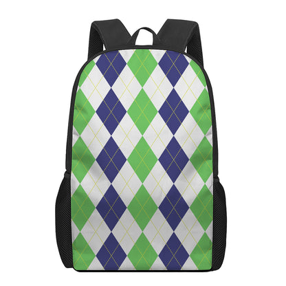 Green White And Navy Argyle Print 17 Inch Backpack