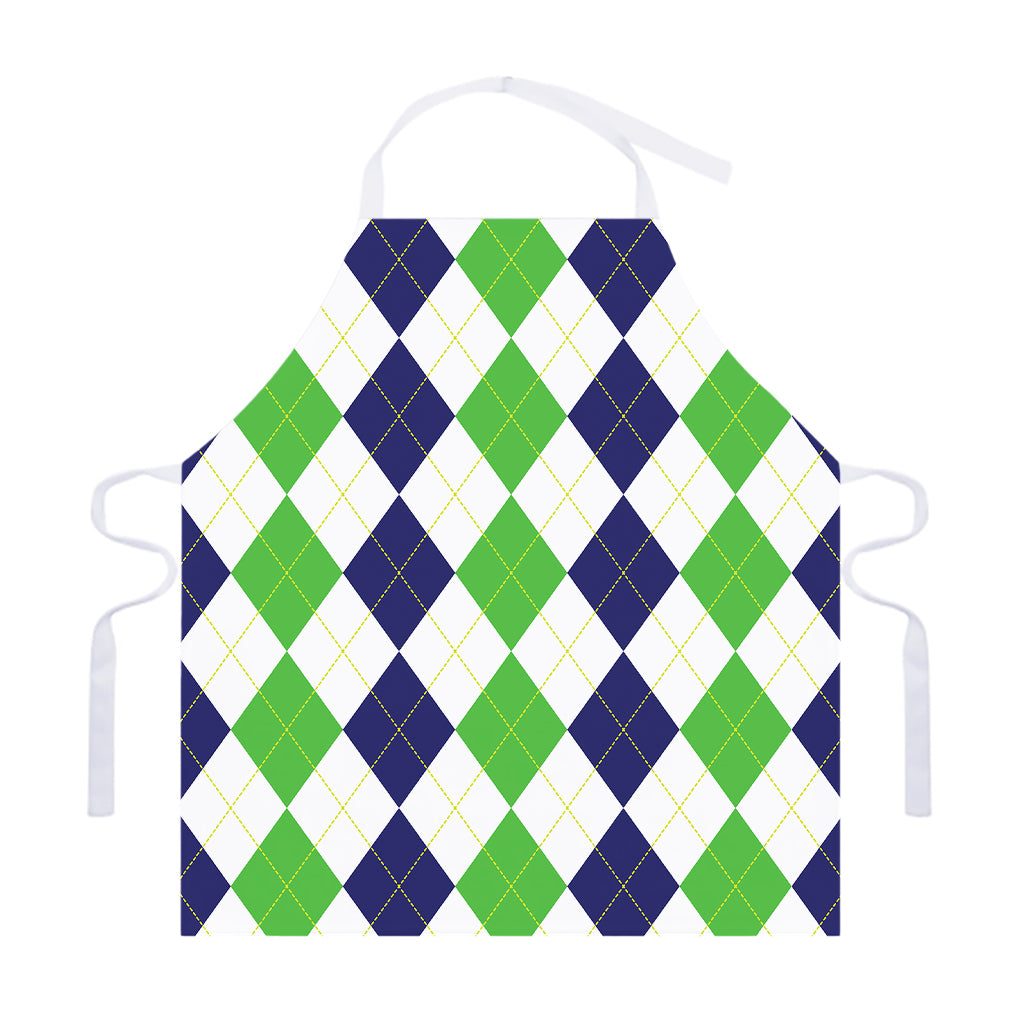 Green White And Navy Argyle Print Adjustable Apron