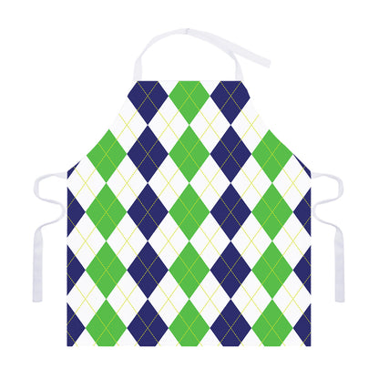 Green White And Navy Argyle Print Adjustable Apron