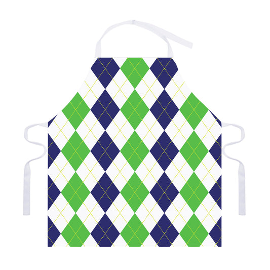 Green White And Navy Argyle Print Adjustable Apron