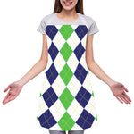 Green White And Navy Argyle Print Adjustable Apron