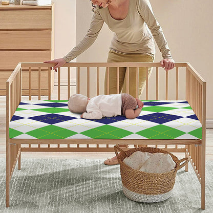 Green White And Navy Argyle Print Baby Crib Sheet